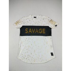 Phat Farm Shirt Men's Medium White Black Gold Savage Spellout Hip hop Streetwear